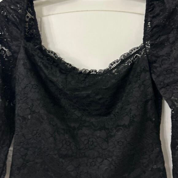 Guess Black Sheer Lace Square Neck Puff Sleeve Crop Top Whimsigoth Coquette M - Picture 8 of 12